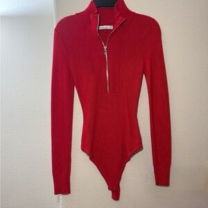 Red Zippered Women's Sweater Top bodysuit